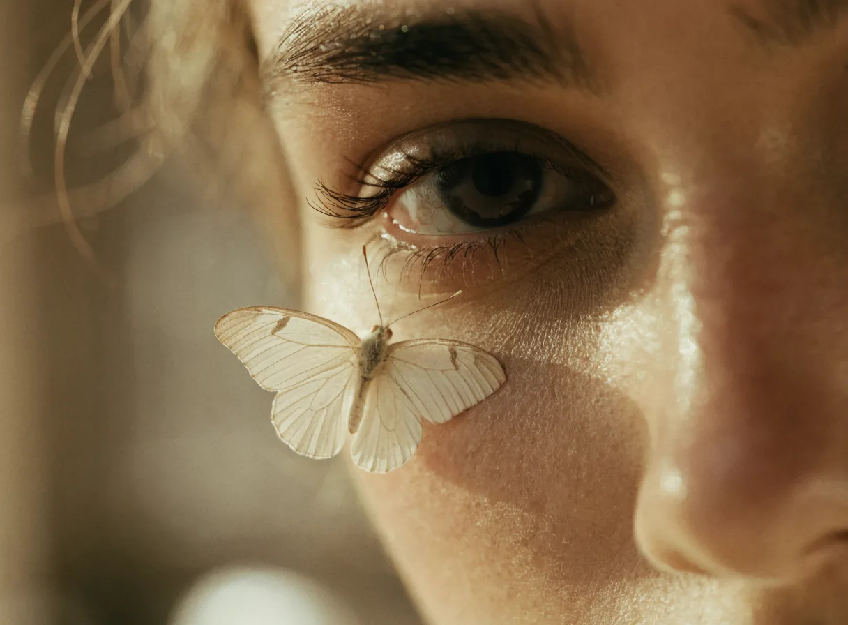 Second Regard by Vyane, Nahaufnahme Auge mit weissem Schmetterling